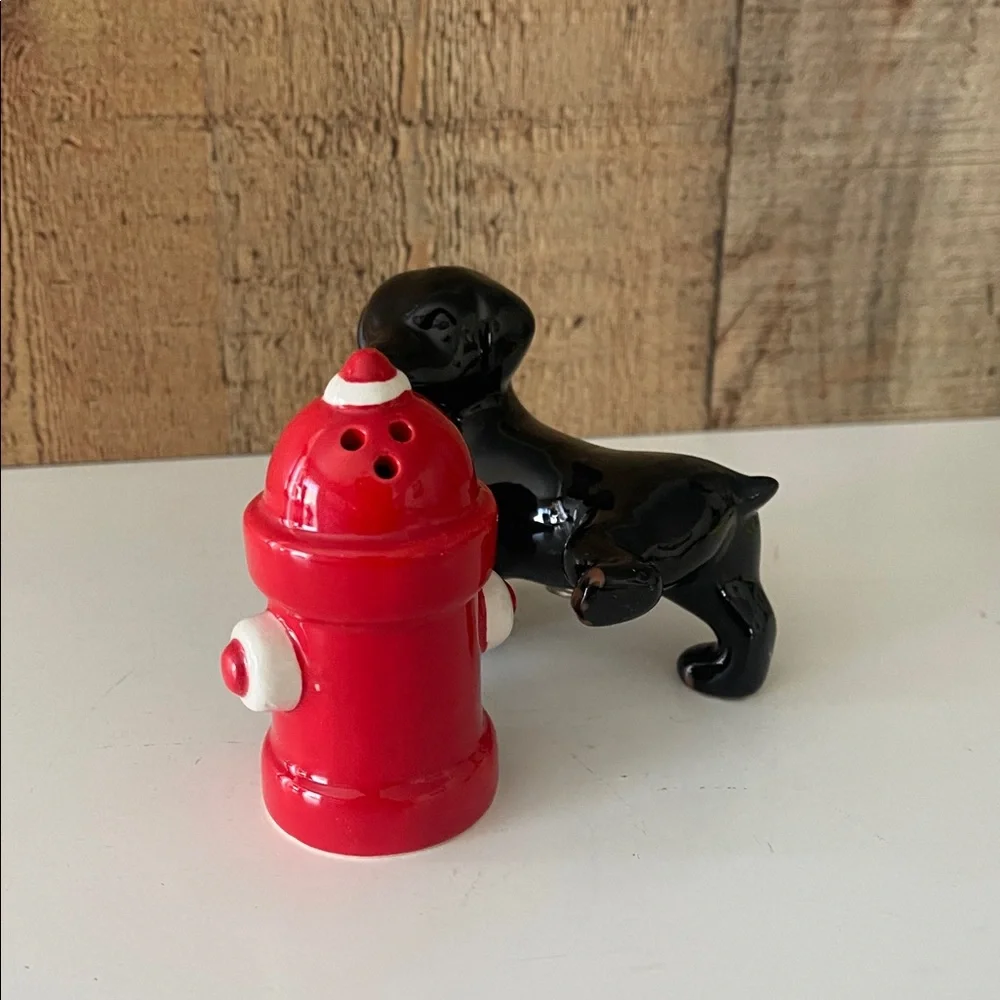 Pier 1 Black Dog and Red Fire Hydrant Salt & Pepper Shakers